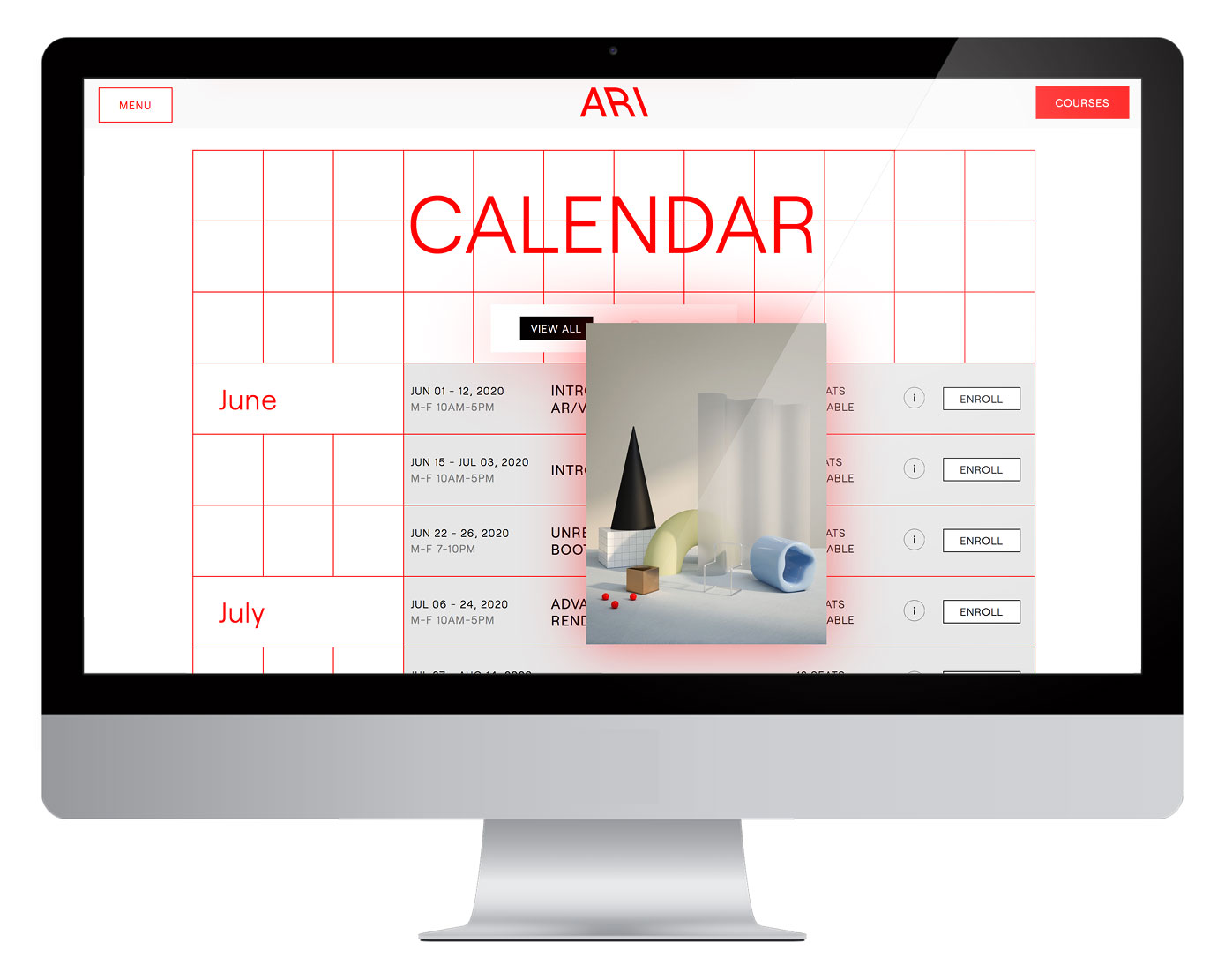 Advanced Rendering Institute Website – Course Calendar